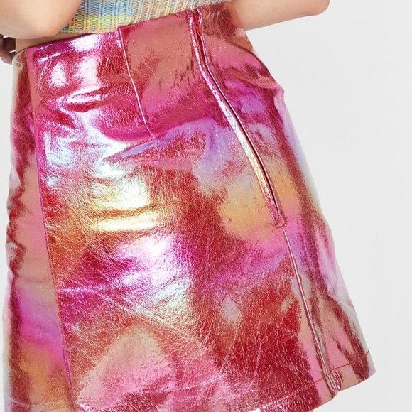Dolls Kill HOROSCOPEZ Pink Holo Mini Skirt Large - Picture 4 of 10